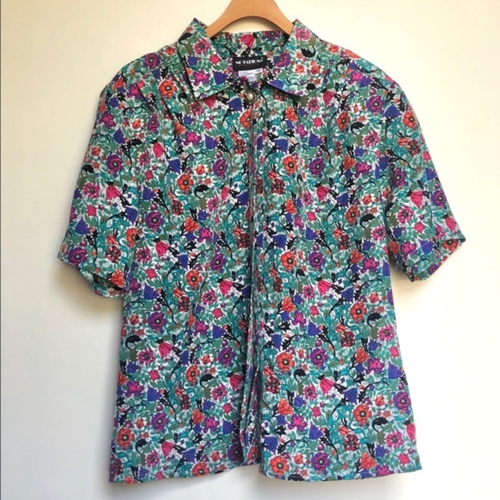 Notations Vintage Floral Button-Up Blouse Size 12 Comfy Chic Summer Spring